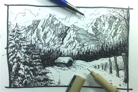 Pen And Ink Drawing Tutorials How To Draw A Winter Landscape
