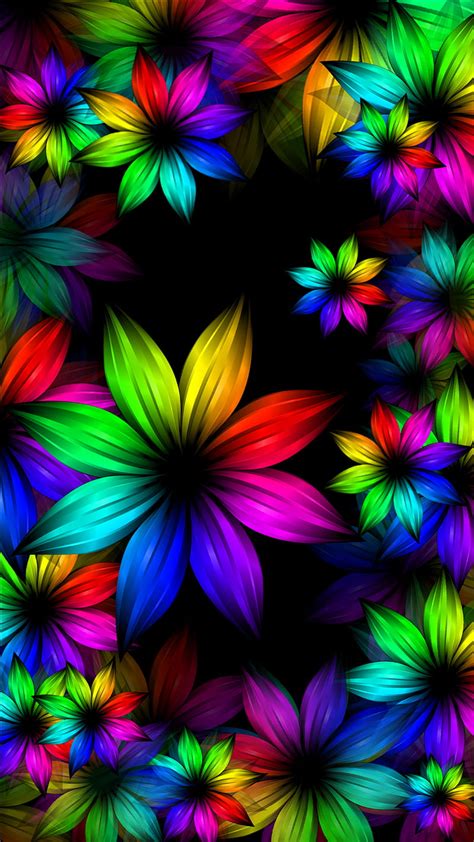 Rainbow Flowers Abstract Neon Three HD Phone Wallpaper Peakpx