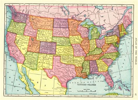 1908 Antique United States Map Collectible Vintage Usa Map 6025