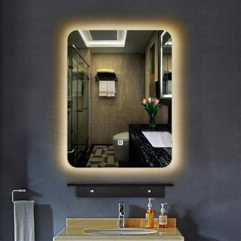 Frameless Backlit Bathroom Mirror Wall Mounted Smart Led Lighting Mirror Vertical Rounded