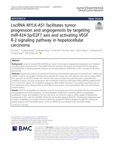 pdf lncrna mylk as1 facilitates tumor progression and angiogenesis by targeting mir 424 5p
