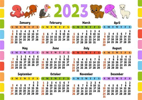 Kalender Für 2023 Mit Niedlichem Charakter Spaß Und Helles Design
