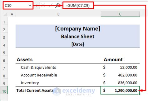 How To Create A Balance Sheet Format In Excel With Formulas