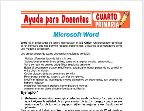 Microsoft Word Para Cuarto De Primaria Ayuda Para Docentes