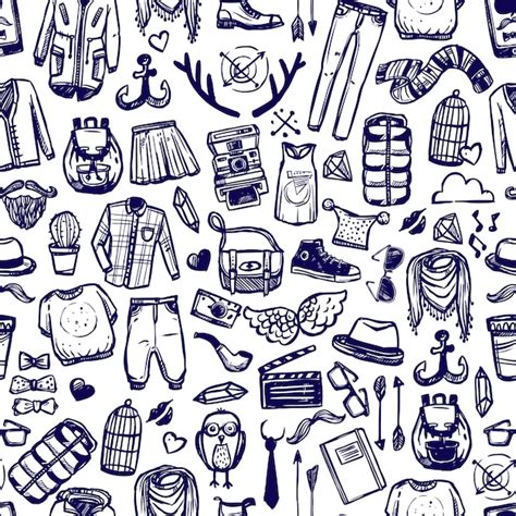 Free Vector Hipster Fashion Clothing Doodle Seamless Pattern