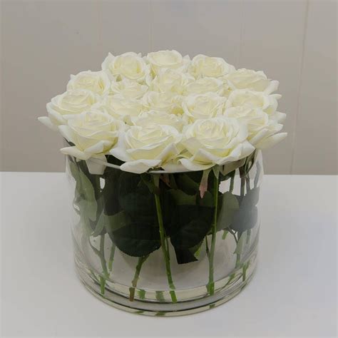 Large White Real Touch Rose Arrangement Cylinder Flovery