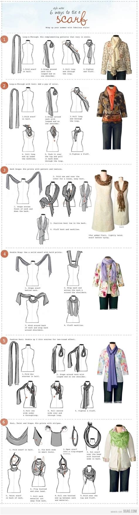 6 Ways To Tie A Scarf 30 Useful Fashion Infographics For Women