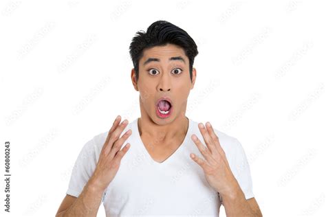 Surprised Man Shocked Man Wide Open Mouth White Background Stock