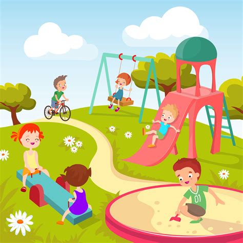 Kids Playing In The Park Clipart