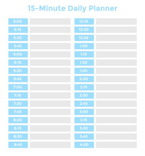 Daily Schedule Template 15 Minute Intervals