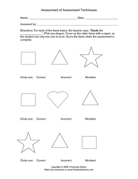 Shape Recognition Assessment Tool Worksheet For Kindergarten 6th