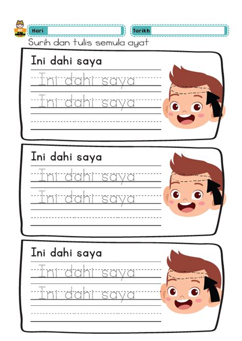 Lembaran Kerja Prasekolah Bahasa Melayu Menulis Ayat Mudah