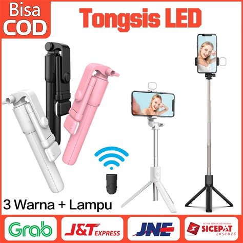 jual tongsis selfie tripod 4 in 1 wireless bluetooth remote r1s led lampu shopee indonesia