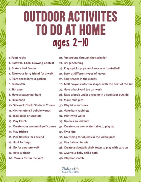 40 Outdoor Activities To Do At Home For Kids Age 2 10 Free Outdoor