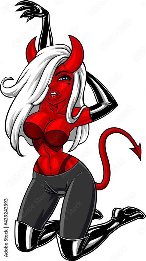 Sexy Red Devil Girl Vector Hand Drawn Illustration Isolated On
