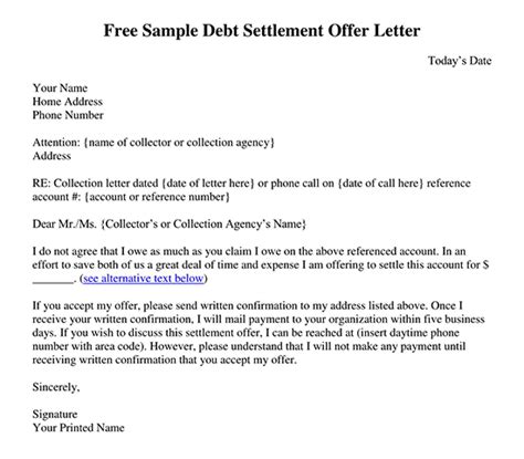 Writing A Debt Settlement Offer Letter Free Templates
