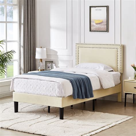 Vecelo Twin Size Platform Bed Frame With Adjustable Height Upholstered