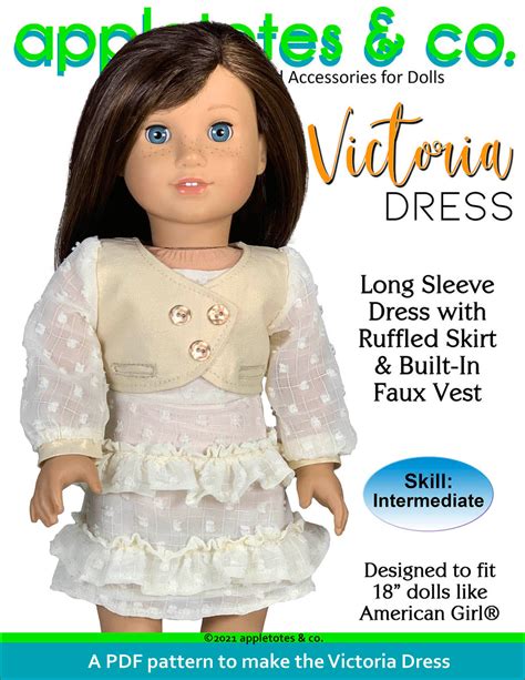 victoria dress 18 inch doll sewing pattern appletotes and co