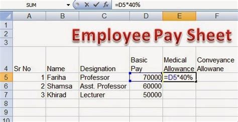 Employee Pay Sheet Formulas In Microsoft Excel