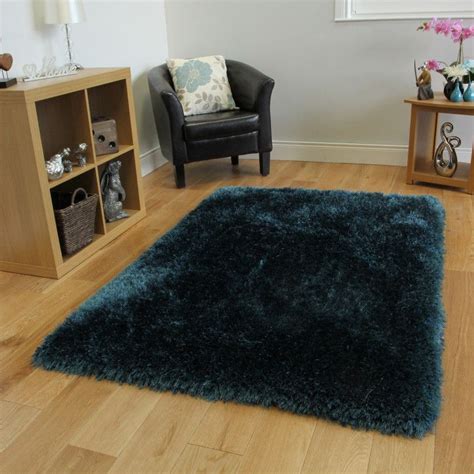 Teal Blue Thick Shaggy Rug Pearl Floor Rugs Bedroom Textured Carpet