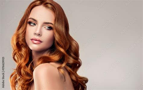 Beautiful Model Girl With Long Red Curly Hair Red Head Care And