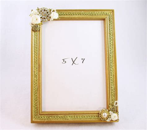 5 X 7 Photo Frame Vintage Gold Frame Handmade Rhinestone