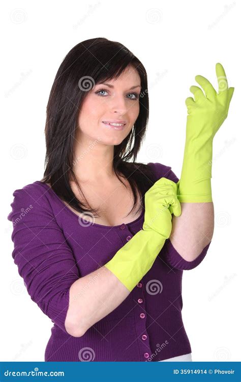 Woman Wearing Rubber Gloves Stock Photo Image 35914914