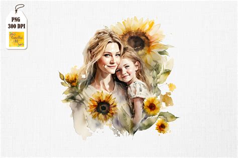 Mother And Daughter With Sunflowers 19 Graphic By Camellia Art · Creative