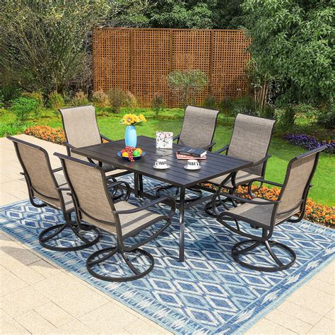 Daytona 7 Pc Rectangular Outdoor Dining Table And 6 Swivel Rocking