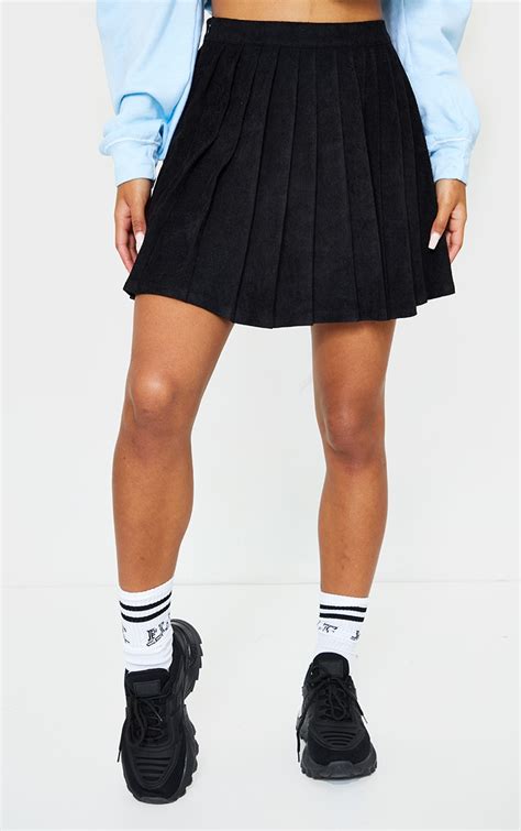 Black Cord Pleated Skater Skirt Skirts Prettylittlething Usa