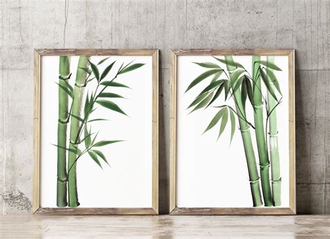 Bamboo Art Print Set Of 2 Zen Decor Zen Wall Art Botanical Etsy