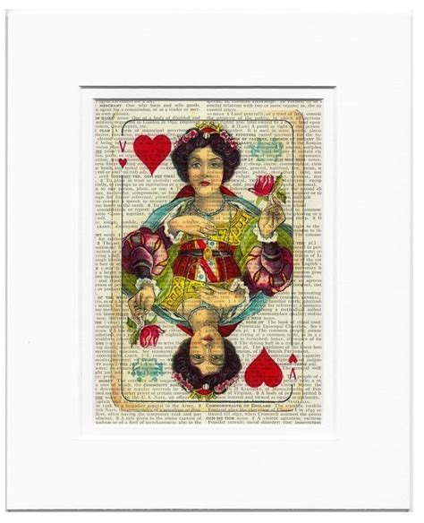 Queen Of Hearts Vintage Playing Card Printed On Old Page