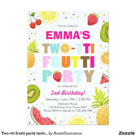 Two Tti Frutti Party Invite Tutti Fruity Birthday Fruit