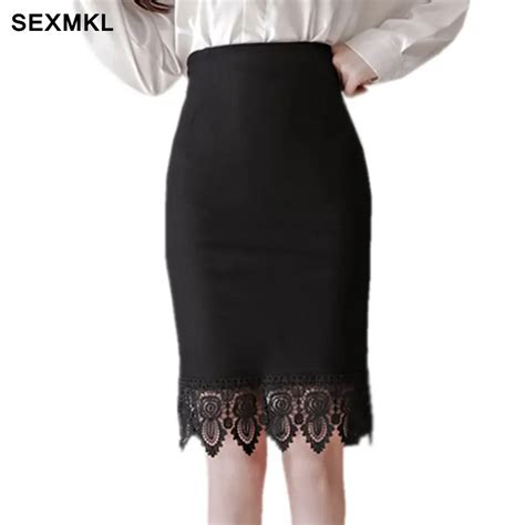 Sexmkl Skirts Womens Summer Pencil Skirt 2018 High Waist Lace Patchwork Saias Feminina Office