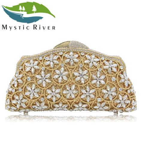 Mystic River Luxury Flower Crystal Clutch Women Dinner Banquet Evening