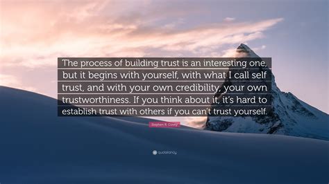 Success is not something that will just teleport at your doorstep one day. Stephen R. Covey Quote: "The process of building trust is an interesting one, but it begins with ...