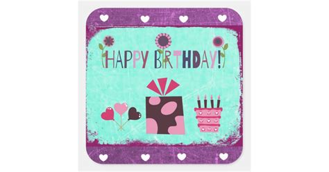 happy birthday purple teal birthday cake stickers zazzle