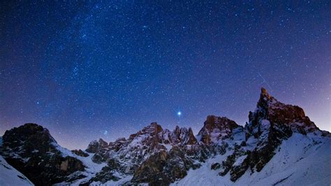 Download Sky Night Stars Light Winter Wallpaper Background 4k Ultra