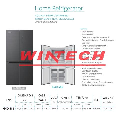 GEA G4D-586 KULKAS 4 PINTU MENYAMPING/KULKAS SIDE BY SIDE- BLACK INOX