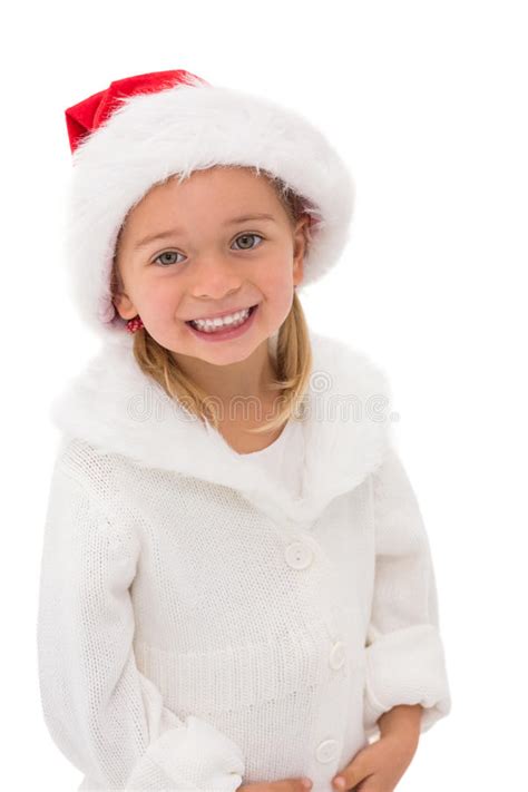 Cute Little Girl Wearing Santa Hat Stock Photo Image Of Merry
