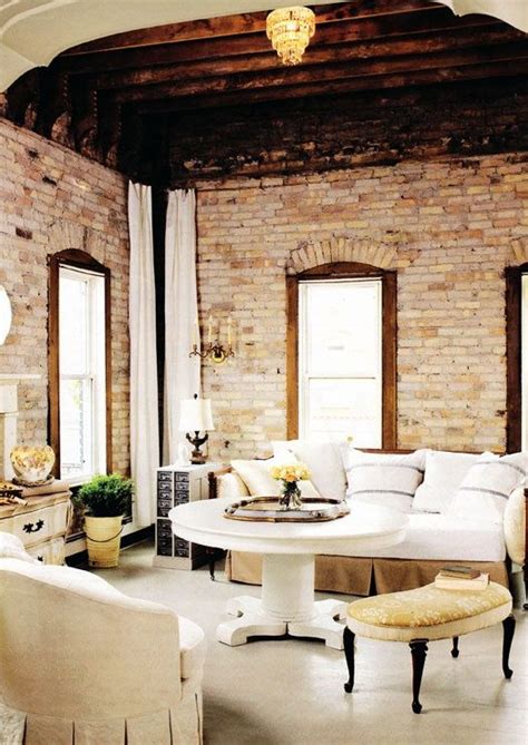 Living Room With Exposed Brick And Beams Loft Living House Interior