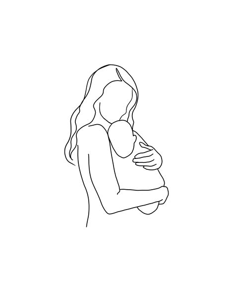Mother And Baby Simple Line Art Mom And Baby Print Momma And Baby