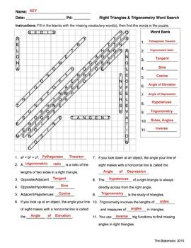 Trigonometry puzzle gina wilson 2015 answer key : Right Triangles & Trigonometry Word Search Activity by The ...