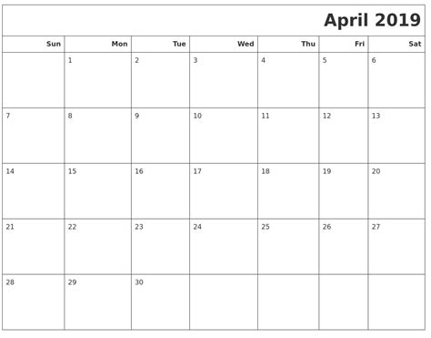 April 2019 Excel Printable Calendar Templates Calendarbuzz Calendar