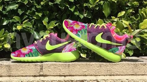 Nike Roshe Run Hyper Pink Volt Island Floral Garden Custom Womens