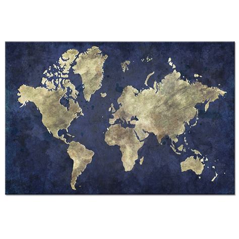 Large Size Navy Blue World Map Canvas Wall Art The Picture Vintage