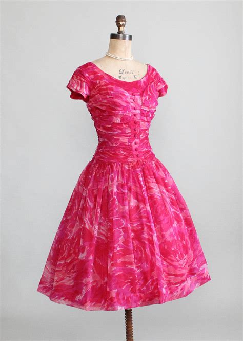 Vintage 1950s Pink Swirl Chiffon Party Dress Raleigh Vintage
