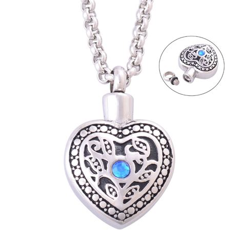 Women Heart Crystal Cremation Pendant Necklace 316l Stainless Steel