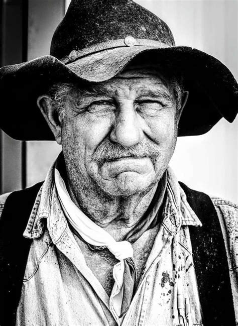 Download Greyscale Smiling Old Cowboy Picture