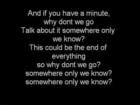 All lyrics are subject to us copyright laws and are property of their respective authors, artists and labels. Lyrics For Somewhere Only We Know By Keane - LyricsWalls